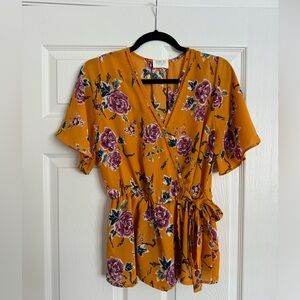 Floral faux-wrap top with bow